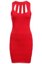 Romwe Round Neck Red Bandage Dress