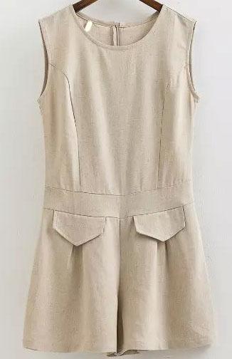 Romwe Sleeveless With Pockets Khaki Romper
