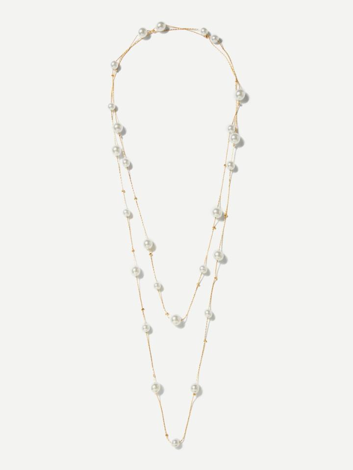 Romwe Faux Pearl Multi Layer Necklace