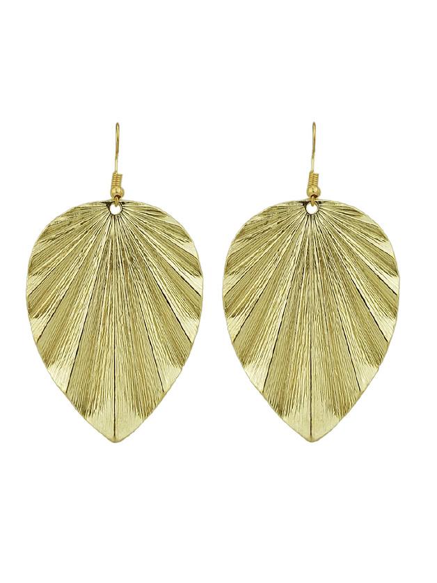 Romwe Gold Long Earrings With Leaf Charm Drop Earrings