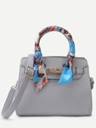 Romwe Grey Pebbled Pu Buckle Strap Handbag With Strap