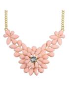 Romwe Pink Gemstone Flower Shape Necklace