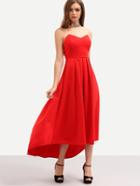 Romwe Red Pleated High Low Bandeau Dress