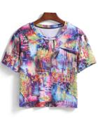 Romwe Round Neck Tree Leaf Print Loose T-shirt