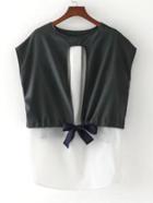 Romwe Color Block High Low Top With Bow Back