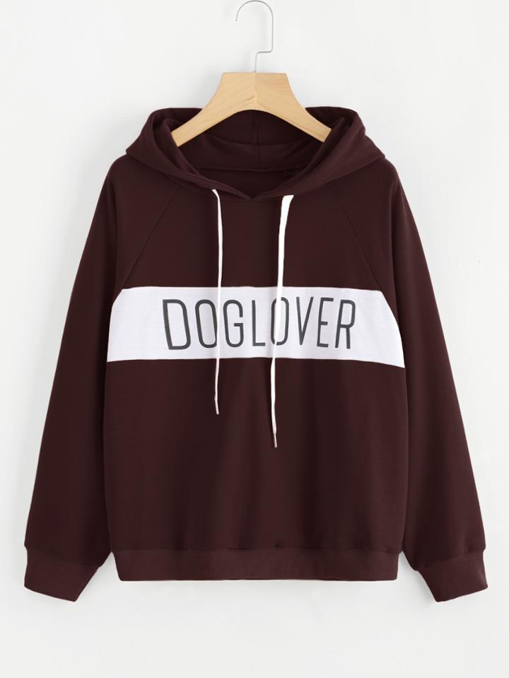 Romwe Letter Print Raglan Sleeve Hoodie