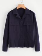 Romwe Pleated Hem Pocket Front Buttoned Jacket