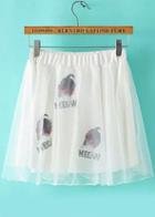 Romwe Elastic Waist Cat Sunglass Print Pleated Skirt