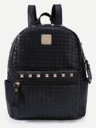Romwe Black Braided Studded Backpack