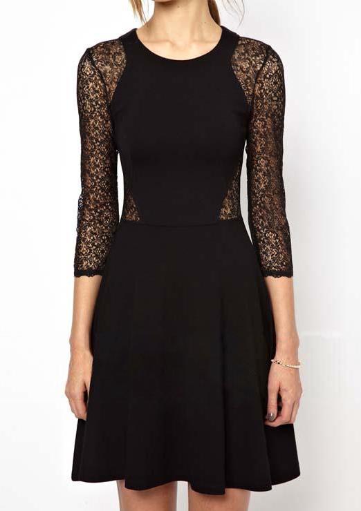 Romwe Round Neck Lace Hollow Silm Dress