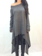 Romwe Grey One-shoulder Asymmetrical Casual Dress