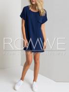 Romwe Royal Blue Pocket Zipper Back Shift Dress