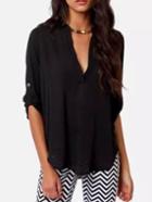 Romwe V Neck Dip Hem Blouse
