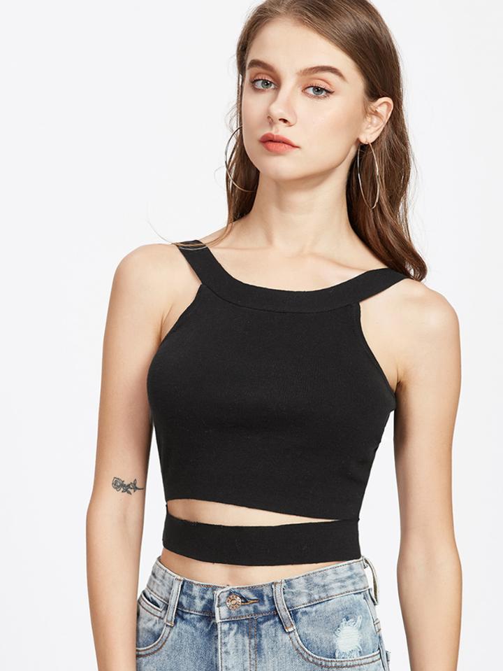 Romwe Cutout Waist Knit Racer Top