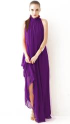 Romwe Stand Collar Off-shoulder Chiffon Purple Dress