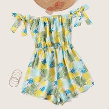 Romwe Knot Sleeve Pineapple Print Bardot Romper