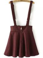 Romwe Strap Zipper Flare Wine Red Dress