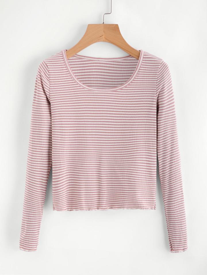 Romwe Striped Ribbed T-shirt