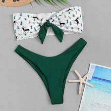 Romwe Knot Front Random Animal Print Bikini Set