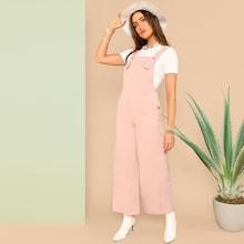 Romwe Press Buttoned Detail Pinafore Wide Leg Jumpsuit