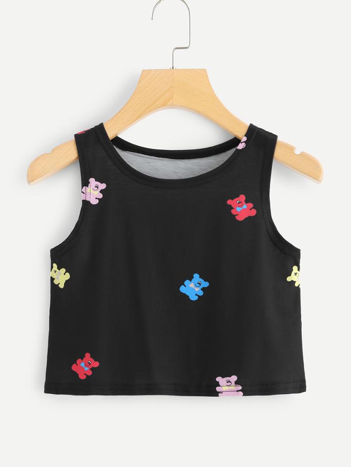 Romwe Bear Print Crop Top