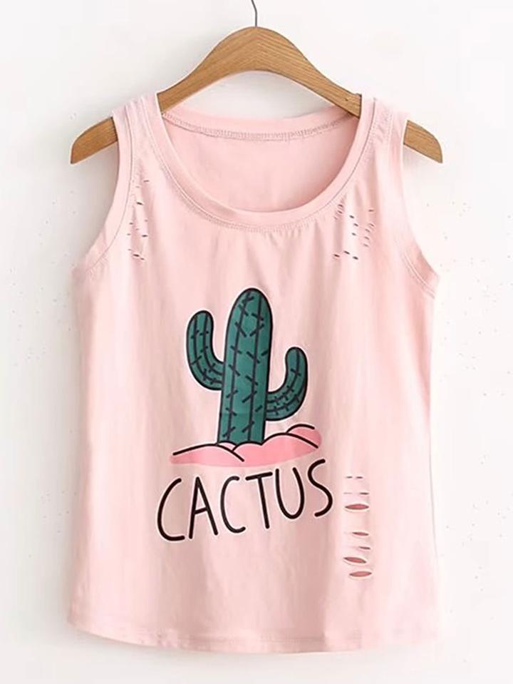 Romwe Ripped Detail Sleeveless Tee