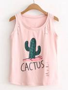 Romwe Ripped Detail Sleeveless Tee