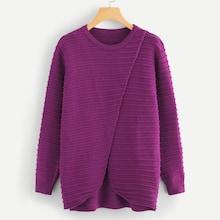 Romwe Overlap Front Textured Stripe Sweater