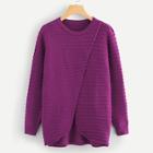 Romwe Overlap Front Textured Stripe Sweater