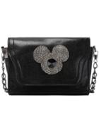 Romwe Black Pu Metal Mouse Logo Stud Flap Chain Bag