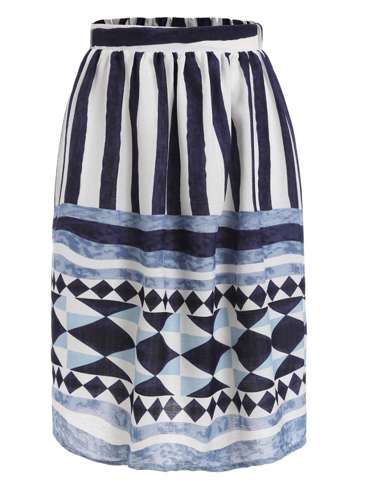 Romwe Geometric Print Midi Skirt