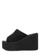 Romwe Black Peep Toe Faux Suede Wedges