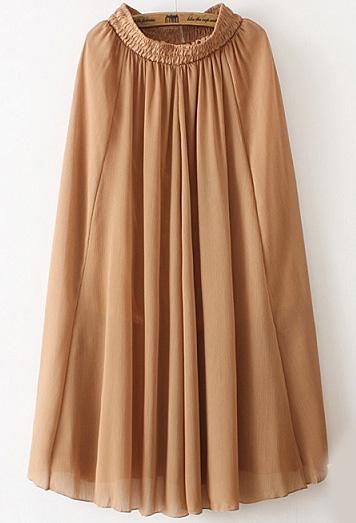 Romwe Yellow Elastic Waist Chiffon Pleated Skirt