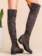 Romwe Grey Faux Suede Point Toe Knee Boots
