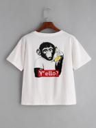 Romwe White Monkey Print Back T-shirt