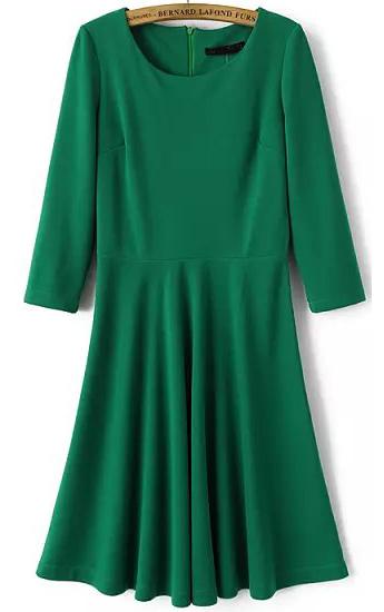 Romwe Green Fitted Pleated Dress