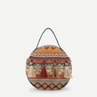 Romwe Geometric Embroidery Tassel Decor Satchel Bag
