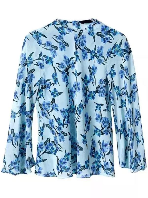 Romwe With Buttons Flower Print Chiffon Blouse