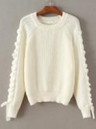 Romwe White Lace Up Detail Raglan Sleeve Sweater