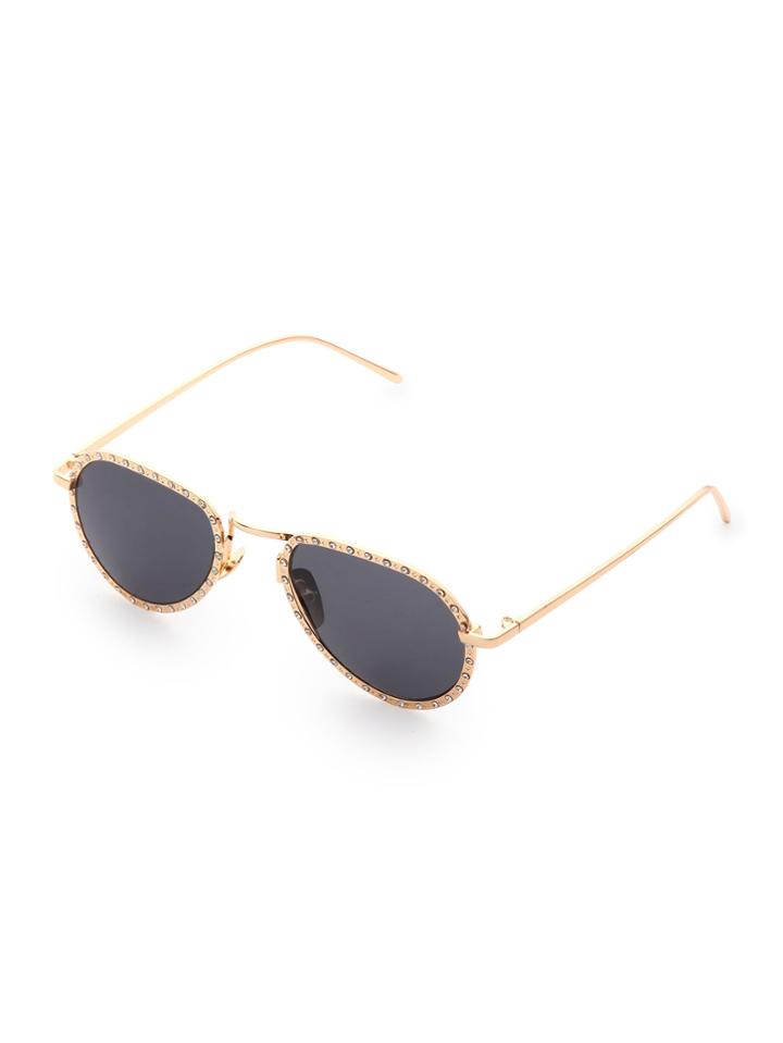 Romwe Rhinestone Frame Aviator Sunglasses