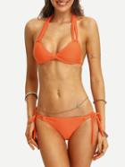 Romwe Double Strap Halter Side-tie Bikini Set - Orange