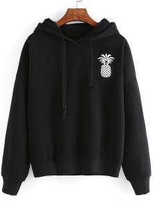 Romwe Pineapple Print Drop Shoulder Hooded Drawstring Sweatshirt