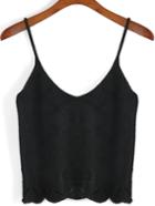 Romwe Spaghetti Strap Diamond Pattern Scalloped Cami Top