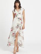 Romwe V Neckline Calico Print Slit Side Full Length Dress