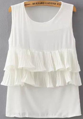 Romwe Double Layels Ruffle White Tank Top