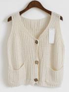 Romwe With Pockets Buttons Beige Cardigan