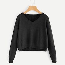 Romwe V Neck Crop Jumper