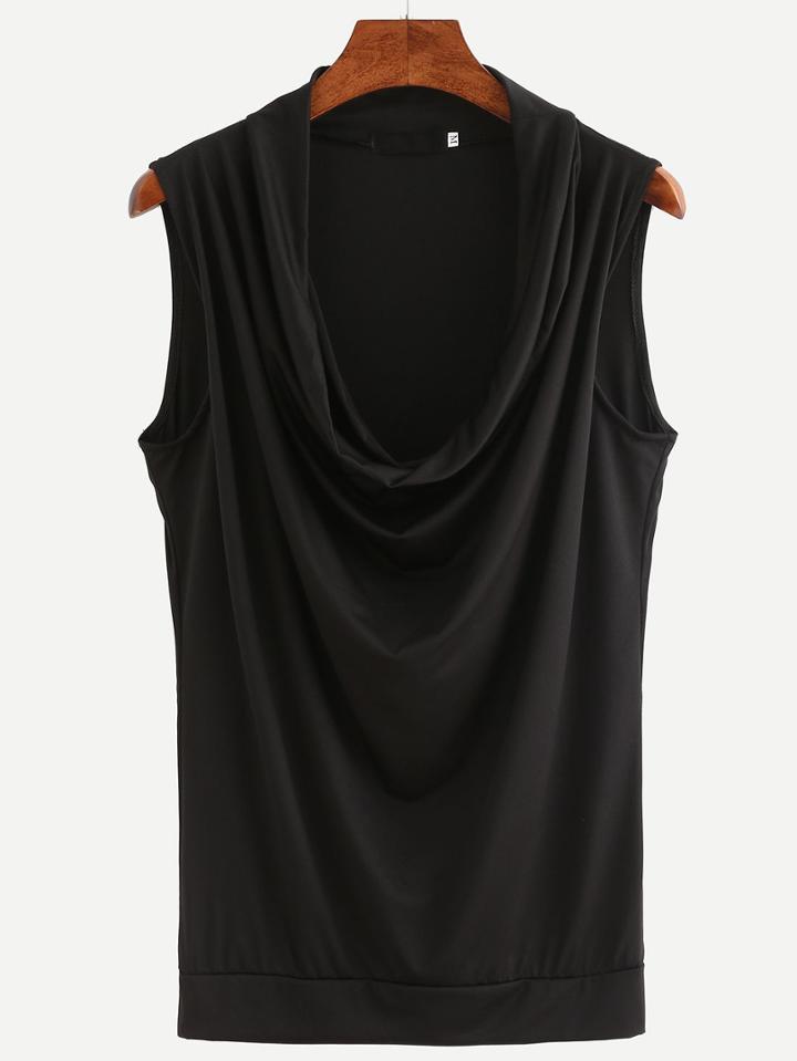 Romwe Black Cowl Neck Sleeveless Shirt