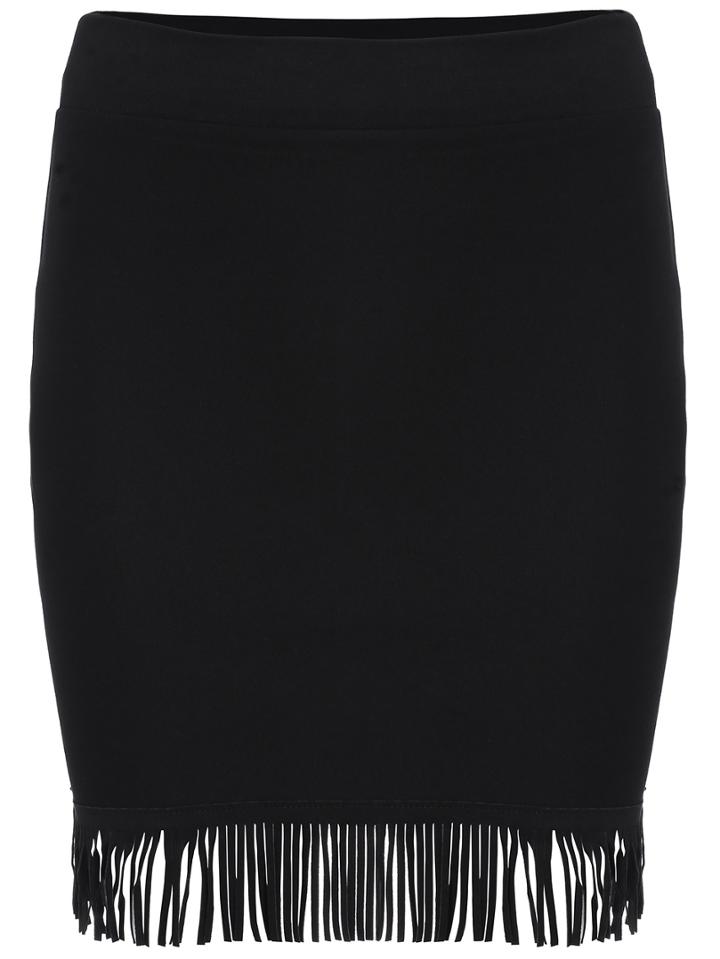 Romwe Tassel Bodycon Black Skirt