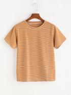 Romwe Khaki Striped Short Sleeve T-shirt
